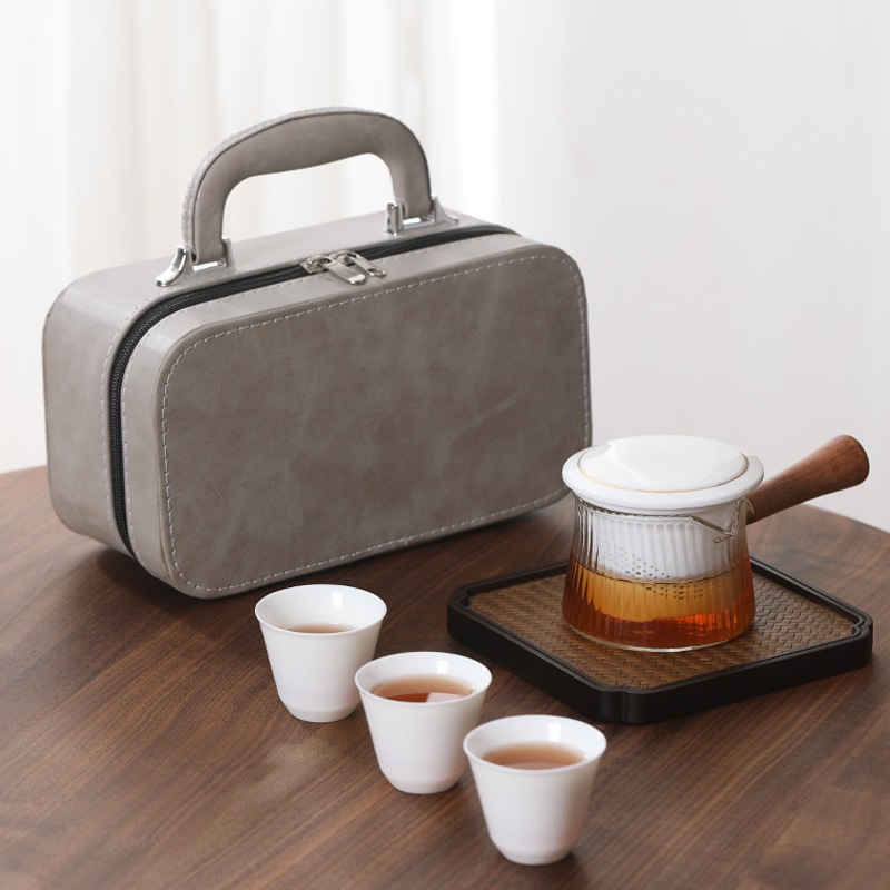 便携式旅行功夫茶具套装羊脂玉手提箱户外露营快客杯节日商务批发