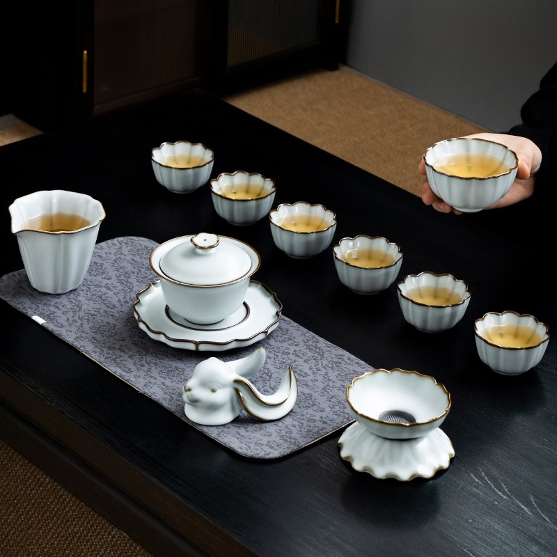 汝窑整套陶瓷茶具套装功夫茶具礼盒开片可养轻奢节庆礼品